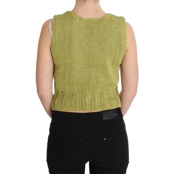 PINK MEMORIES Knit Sleeveless Crop Top Women Green Sweaters - Picture 3 of 6